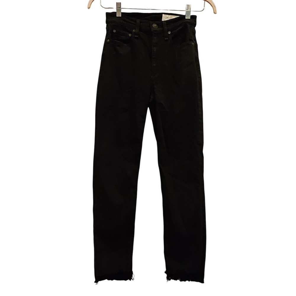 Rag & Bone Wren‎ High Rise Slim Straight Black Raw Hem Jeans 26